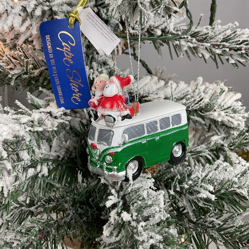 Christmas Ornament- Santa And Ms Clause Sitting On Christmas Bus. -Cape Shore